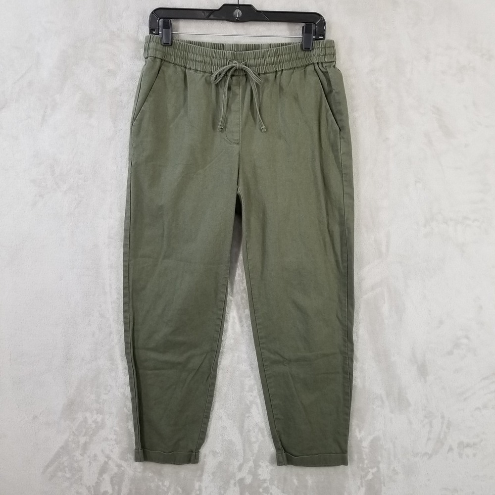J Crew Joggers Women 6‎ Green Linen Cotton Elastic Drawstring Pull On Relaxed